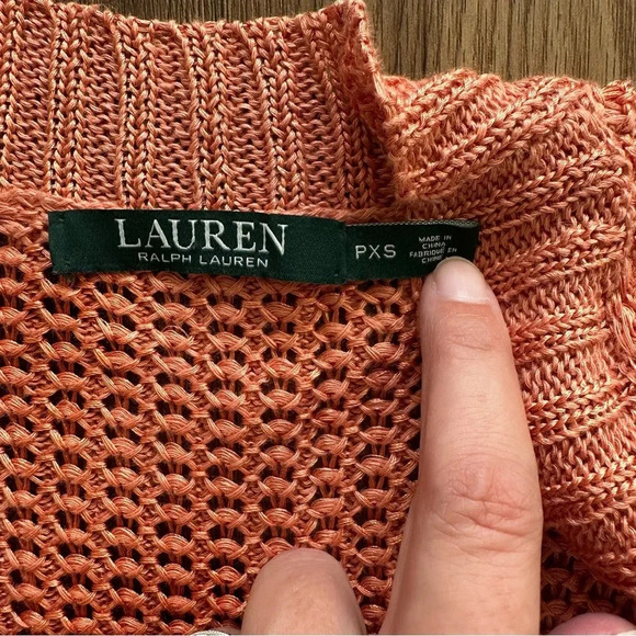 Lauren Ralph Lauren Women’s Cardigan Linen Blend Orange XS Petite Open Weave - Picture 2 of 6